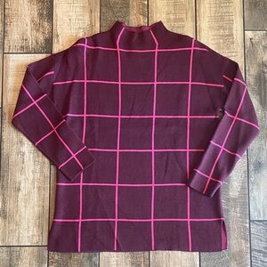 LOFT Burgundy and Pink Checkered mock Turtleneck Sweater 🆕